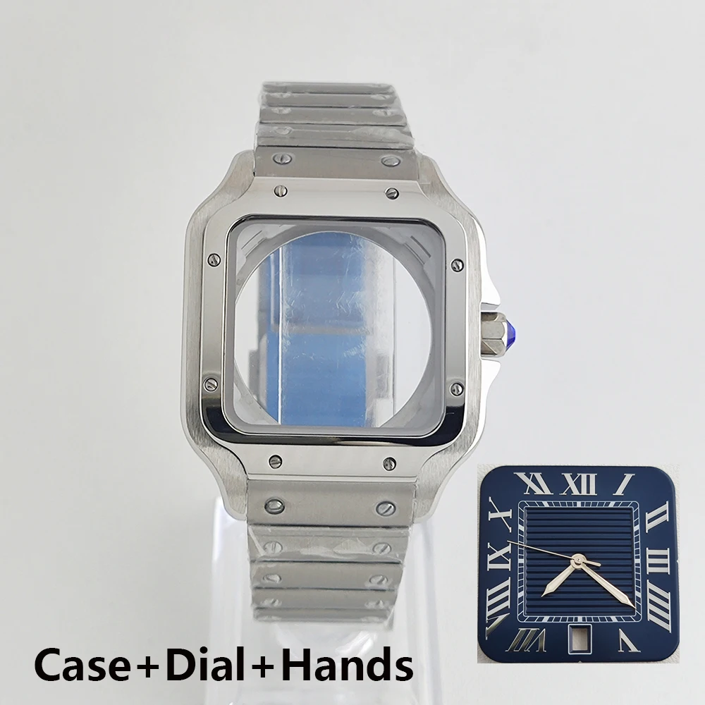 Nh35 dial quadrado dial roma dial caixa de relógio fivela dobrável caso quadrado caber nh35 nh36 movimento acessórios relógio