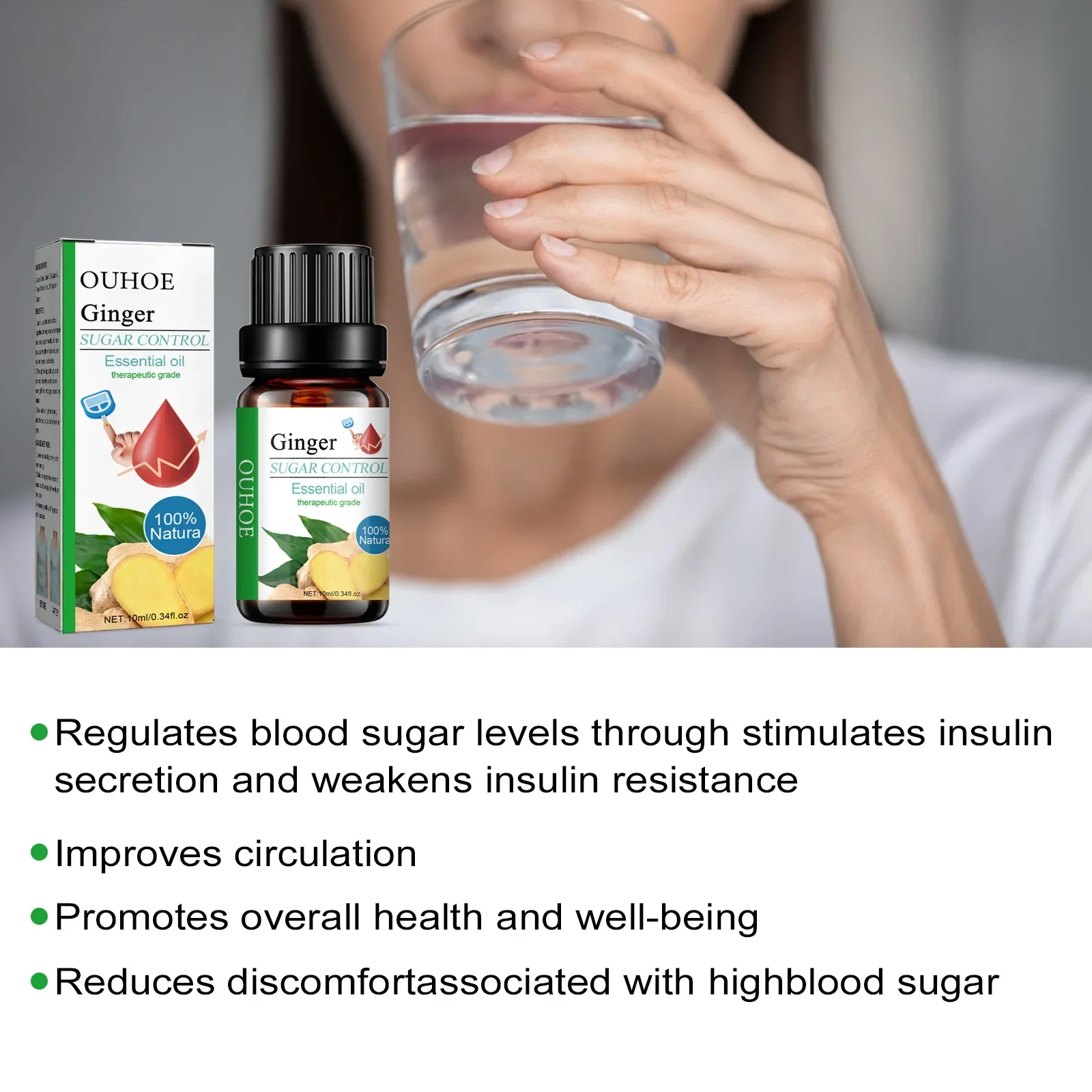 Sugar Control Essential Oil Lower Blood Glucose Treatment Diabetic Hypertension Stabilizes Blood Medical Sugar Ginger Oil 10mll