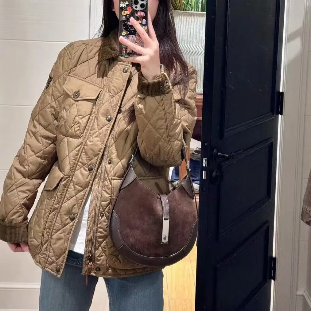 

American Retro Cotton Jaet with Patchwork Embroidery for Men And Women Diamond id Pattern Classic Sle Spring Season