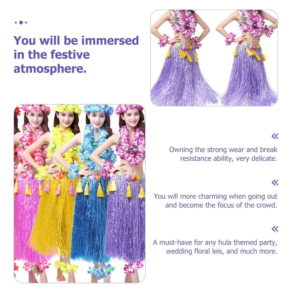 1세트 두꺼운 풀치마 하와이 파티 의상 꽃 화환 훌라 드레스 비치 루아우 의상 사진 소품 풀치마