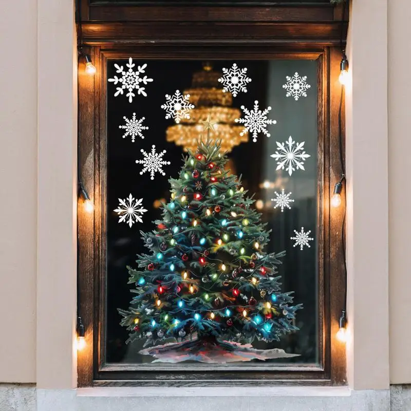 Christmas Tree Window Stickers Snowflake Window Clings Glass Christmas Tree Window Stickers Adhesive Double-Sided Static Window