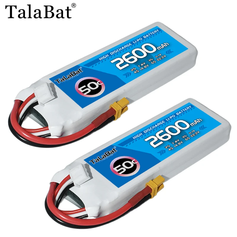 1/2Pcs NEW TalaBat 7.4V 2600mAh 50C Lipo Battery For RC Heli