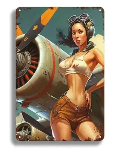 MILITARY PIN-UP GIRL AIRPLANE PILOT METAL TIN SIGN SEXY GIRL MAN CAVE BAR ART sign sign