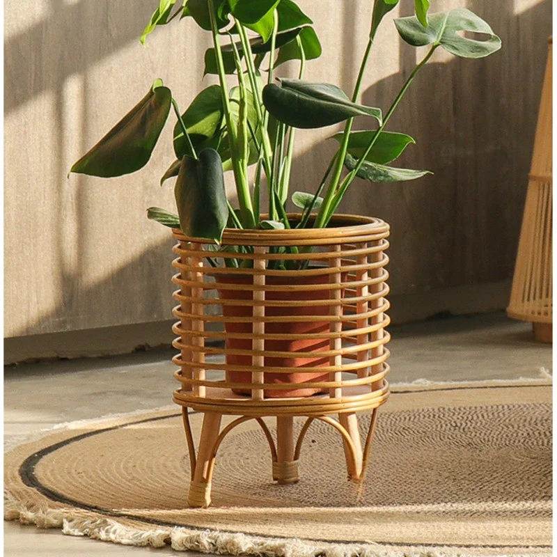 Nordic Wind Stand for Flower Indoor Floor Plant Imitation Rattan Weaving Design Plant Rack Practical Versatile Flower Pots