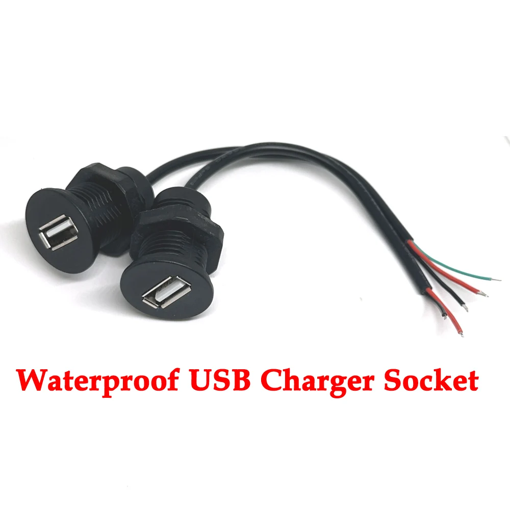 100pcs waterproof 2P 4P USB 2.0 Female Power Jack Charging Port Connector With USB Cable Electric Terminals USB Charger Socket