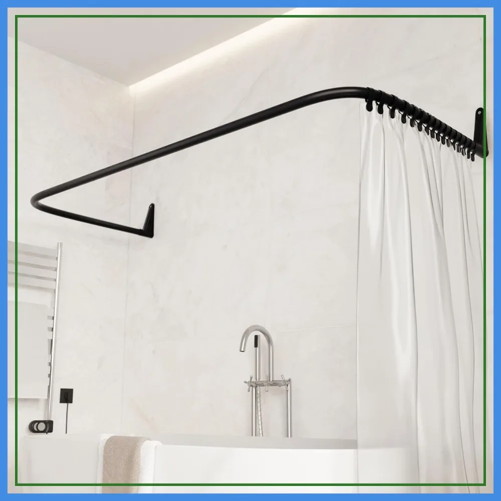 

4-in-1 L & U-Shaped Shower Curtain Rod for Bathtubs, 27.5x65x27.5 Inches, Wall-Mounted, No Ceiling Support, Curved Rail, Black
