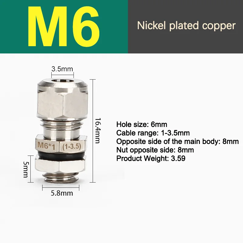 50pcs M6 Brass Nickel Plated Metal Cable Waterproof Joint Sealing 304 Stainless Steel Stuffing Box PG Gland Head M12m20