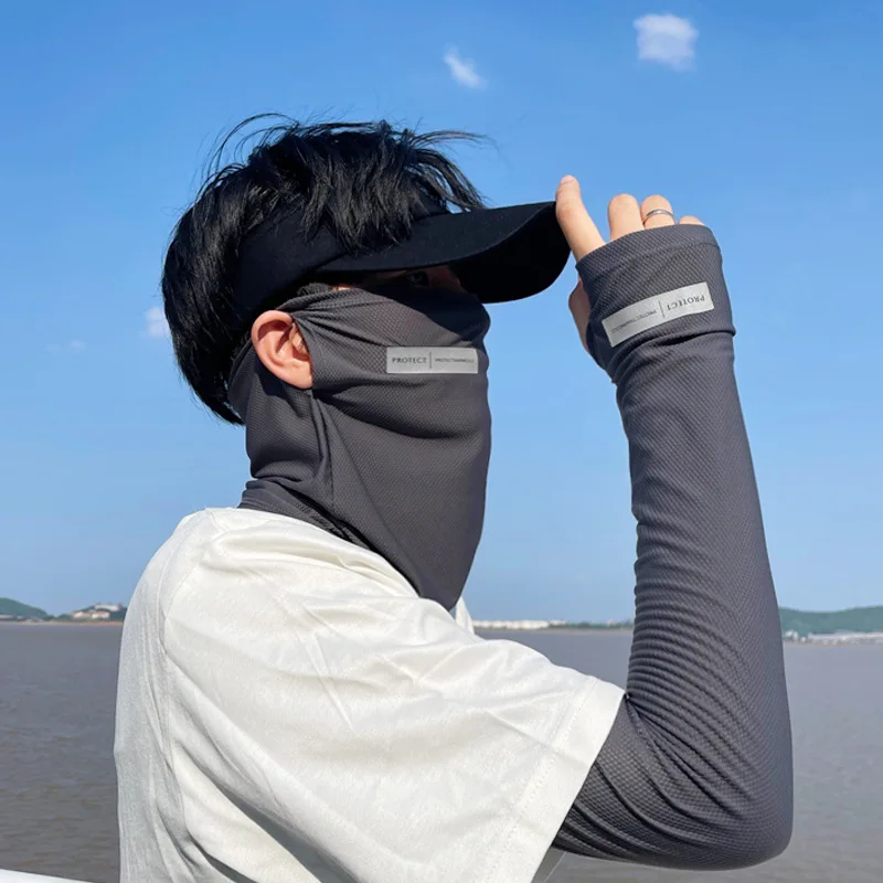 3PCs/Set Summer Arm Sleeves Mask Ice Silk UV Sun Protection Cycling Arm Cover Breathable Face Scarf Suit Cooling Arm Sleeves