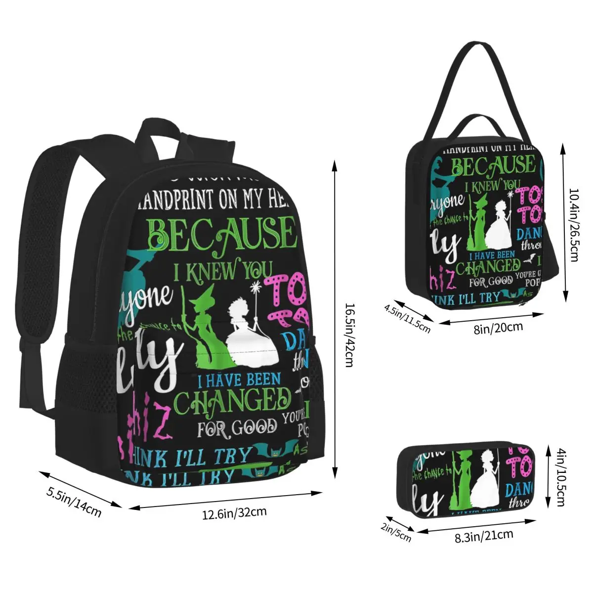 

Halloween Wicked Musical Backpacks Boys Girls Bookbag Students School Bags Kids Rucksack Lunch Bag Pen Bag Three-Piece Set