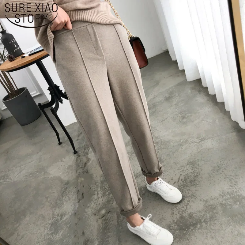 Ladies Loose Pencil Pants 2024 Spring Winter Trousers OL Style Wool Female Work Suit Pant Trousers Capris Women Clothing 6648