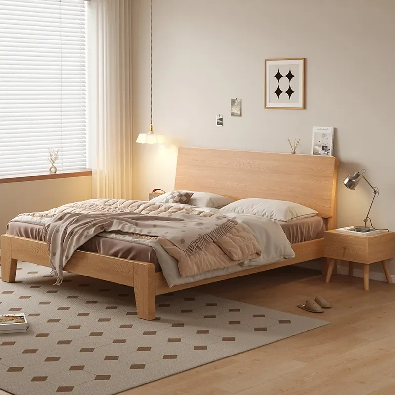 Simple Solid Wood Bed 1.8m 1.5m Double Single 1.2m Log Floor Bed Frame for Hotel Apartment Home Furniture