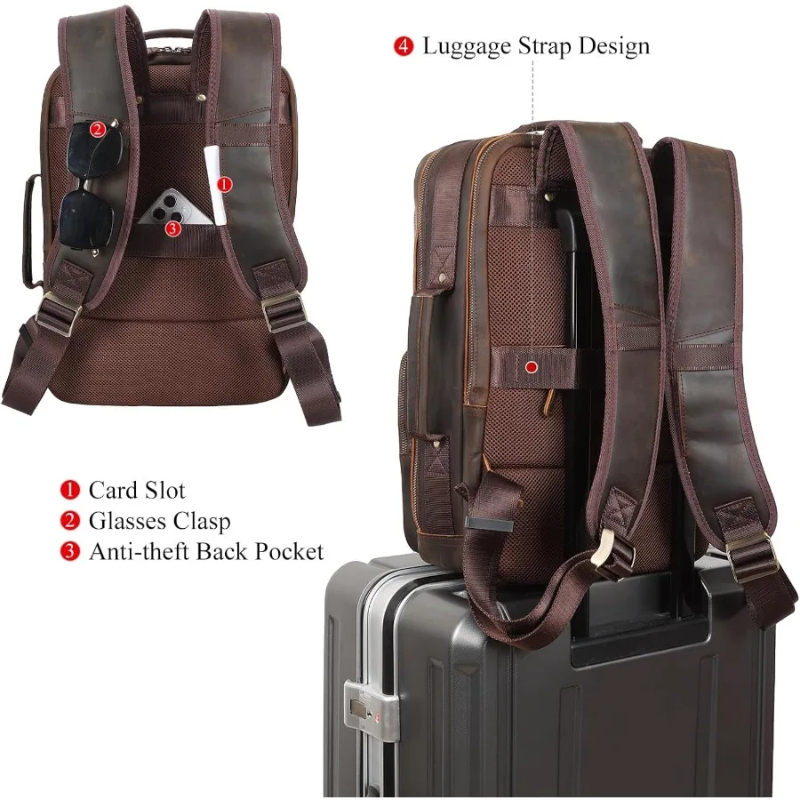 حقيبة ظهر للكمبيوتر المحمول مقاس 15.6 بوصة من الجلد المحبب بالكامل من TIDING للرجال متعددة الجيوب حقيبة ظهر كاجوال للسفر والعمل #4