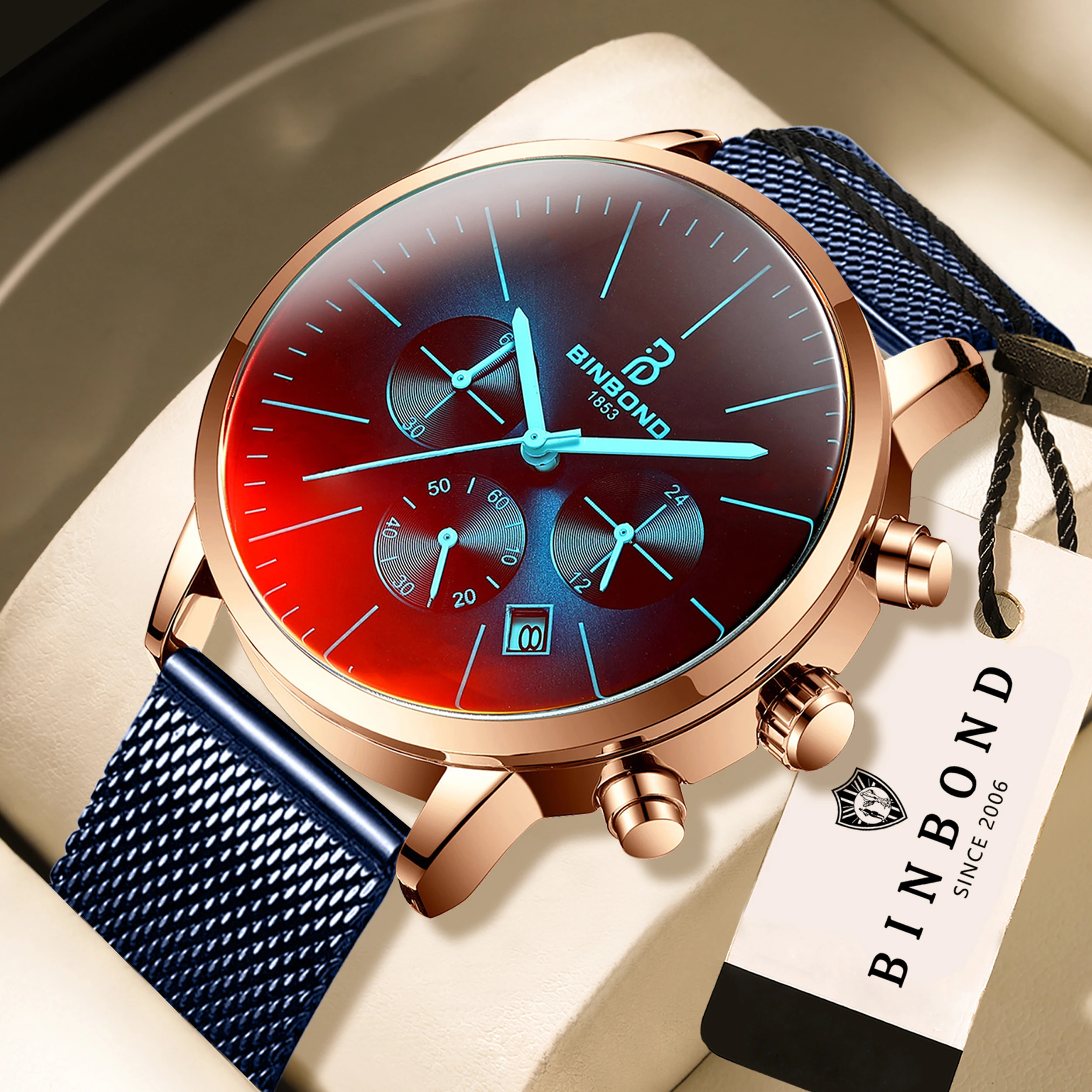 BINBOND Ultra Thin Reloj Quartz Watches For Men Luxury Durable Luminous Waterproof Auto Date Precise Chronograph Men's Watch