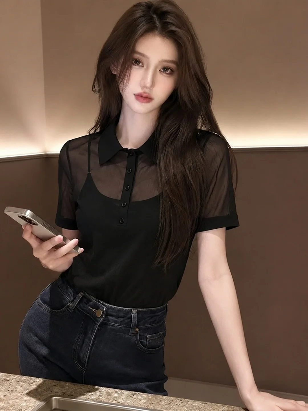 

Lightweight Neck Short Sleeve T-Shirt Elegant Versatile Summer Fashion Women's Shirt Slimming Style Korean Straight Cut