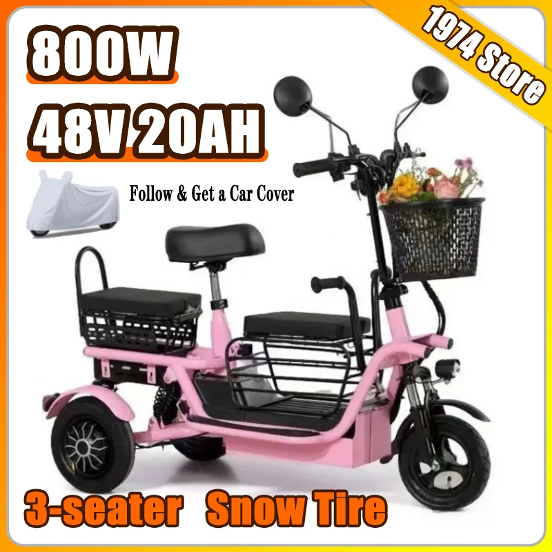 

New Adult Portable Fold Electric Tricycle Disabled Leisure 3 Seat Mobility Scooter Elderly Multicolor Household Electric Bicycle