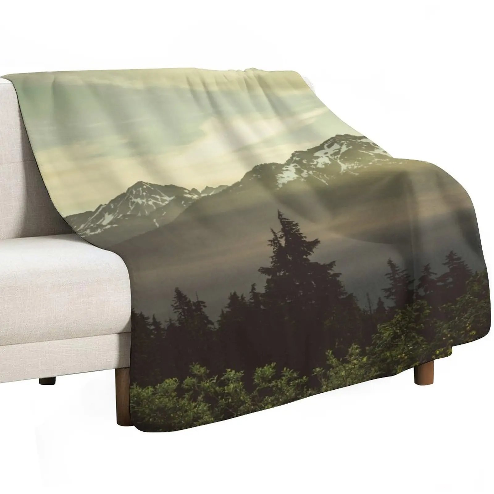 Pacific Northwest Sunrise - Northern Cascade Mountain Forest Throw Blanket Plaid on the sofa Baby Beach Large Blankets