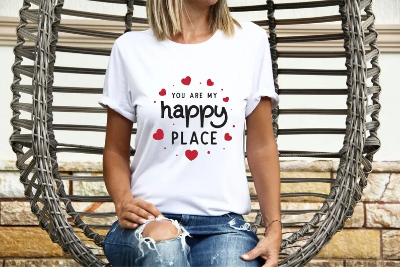 You Are My Happy Place, Valentine's Day Couples  Matching Short Sleeve Top Tees O Neck Streetwear harajuku 100% Cotton goth y2k