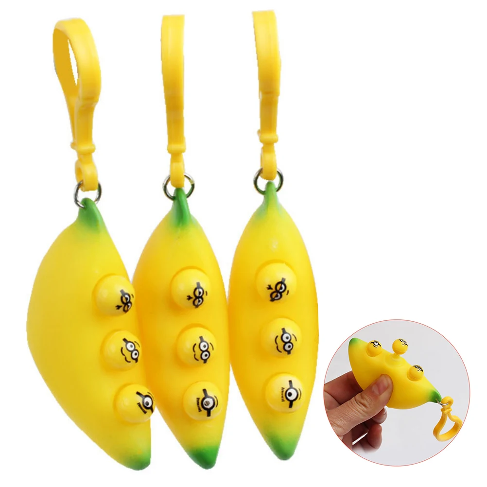 

3PCS Banana Keychains Sensory Toys Pack Simple Dimple Toys Decompression Toys for Kids Adults
