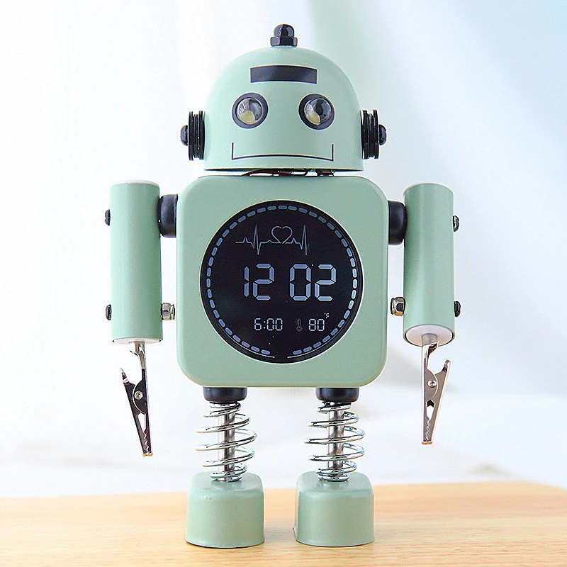 robot electronic desk clocks LED digital luminous metal Android alarm clock bedside creative automaton table clock Temperature