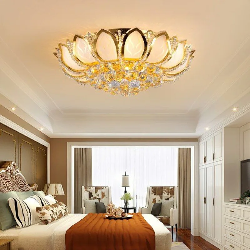 

E14 Lotus Flower Modern Ceiling Light With Glass Lampshade Gold Ceiling Lamp for Living Room Bedroom lamparas de techo abajur