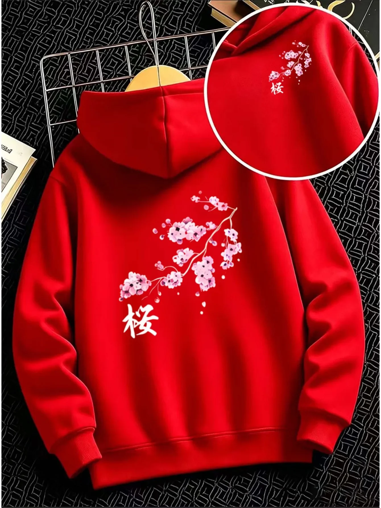Boys Girls Casual Hoodie Pink Cherry Blossom Floral Print Soft Comfortable Fashion Hooded Pullover