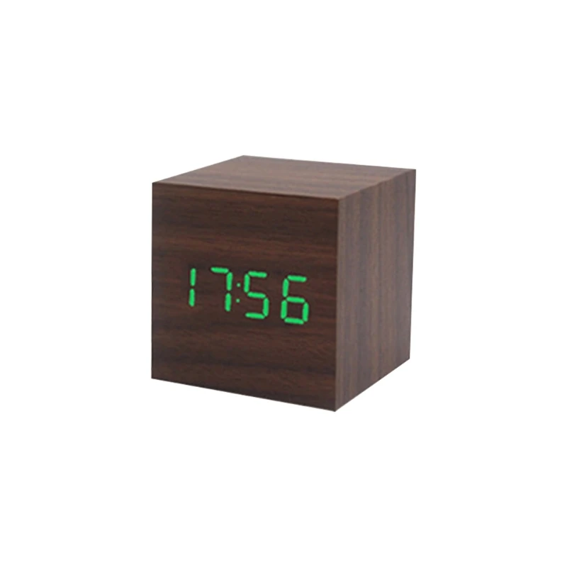 Réveil LED en bois - Type Green 2 - Contrôle vocal - Thermomètre - USB Réveil LED en bois - Type Green 2 - Contrôle vocal - Thermomètre - USB