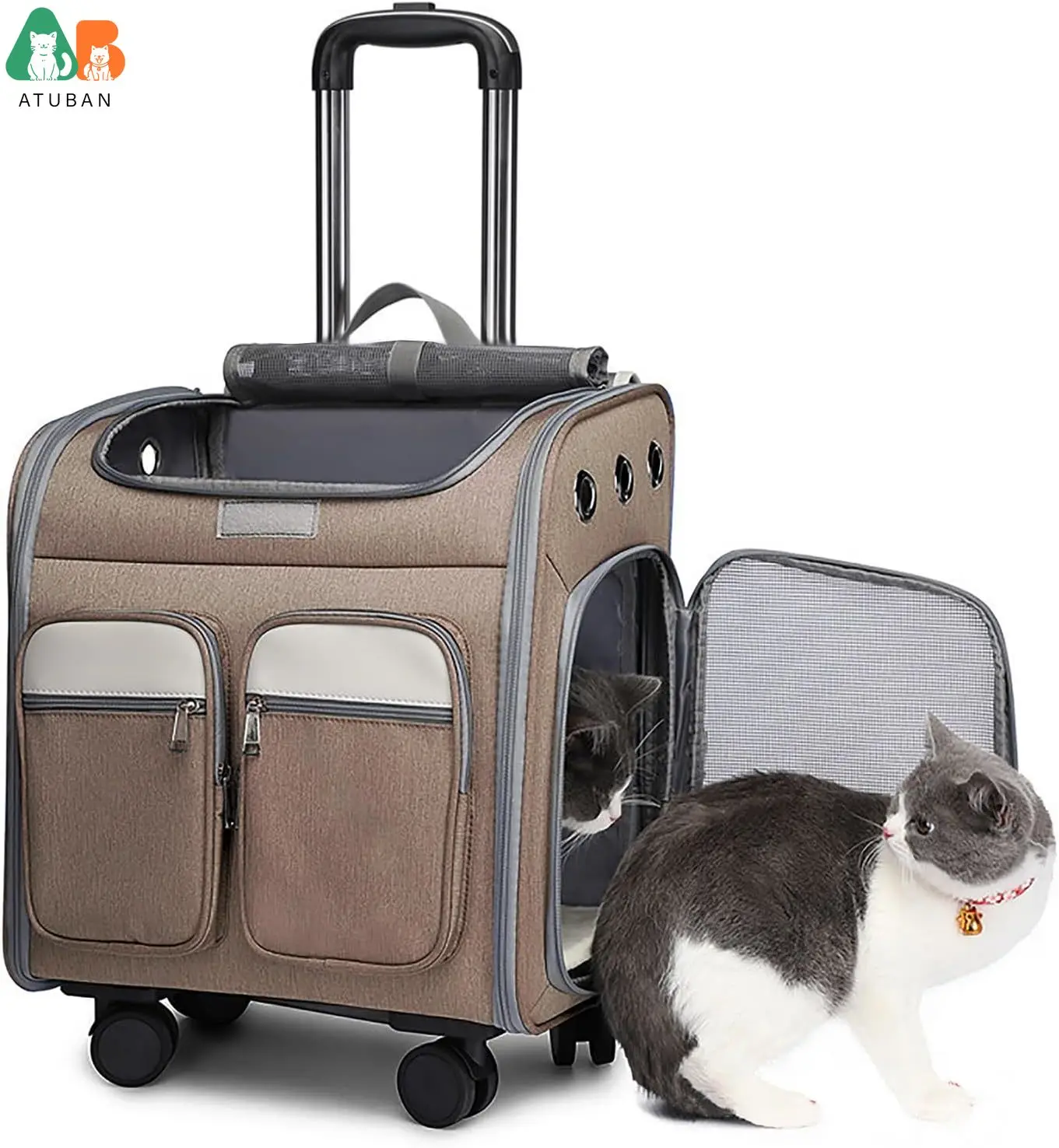 Pet Carrier with Wheels for Small Dogs and Cats,Airline Approved Rolling Pet Carrier Telescopic Handle,Rolling Dog Cat Carrier