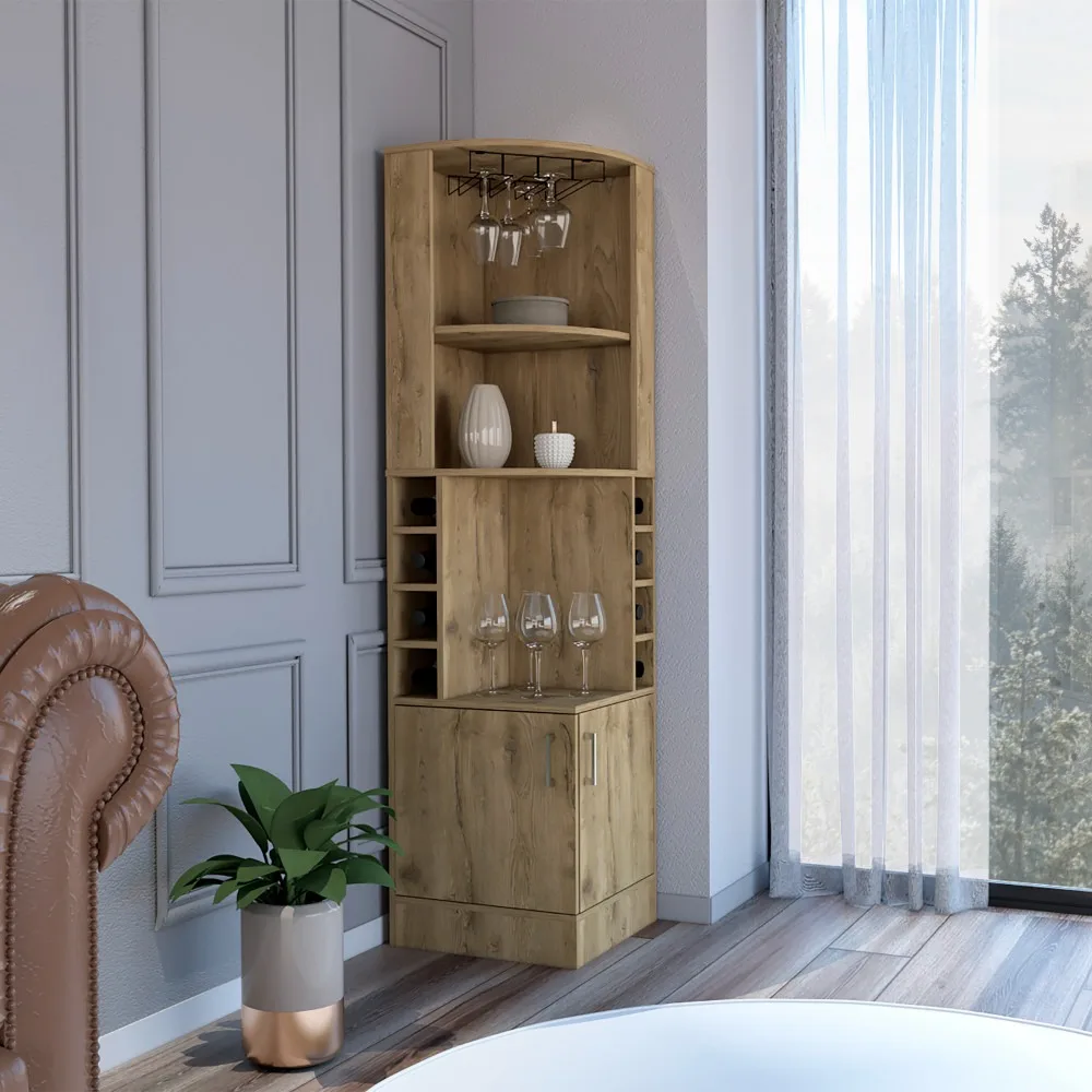 

Угловой барный шкаф с 8 винными полками и держателем для очков с дверцами и открытыми полками