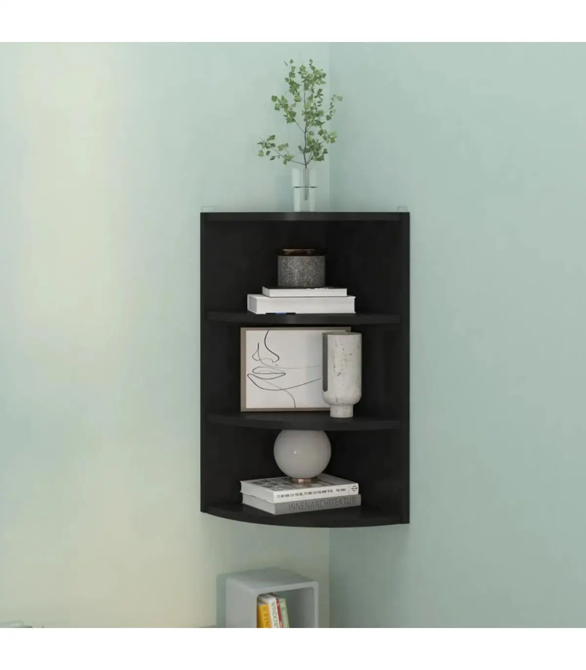 30x31,5x60 cm black chipboard wall corner shelf and shelves