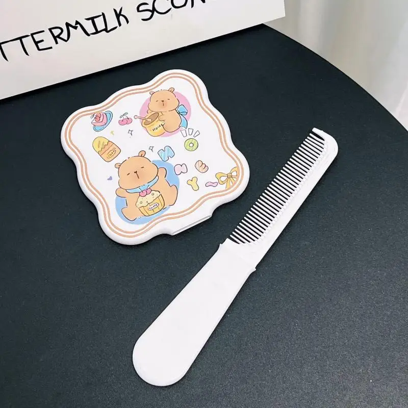 HUA Cartoon Capybara Comb With Miorr Handheld Makeup Mirror With Comb 2 In 1 Portable Mirror Comb Beauty Tool Plastic Anime Gift