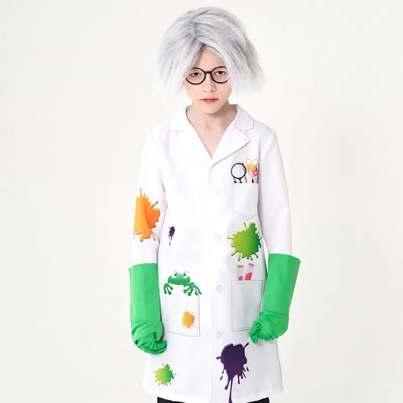 

Children’s Scientist Lab Coat Costume – Alphabet Print Mad Scientist Outfit for Dress-Up & Stage Show – Cosplay Role Play Set