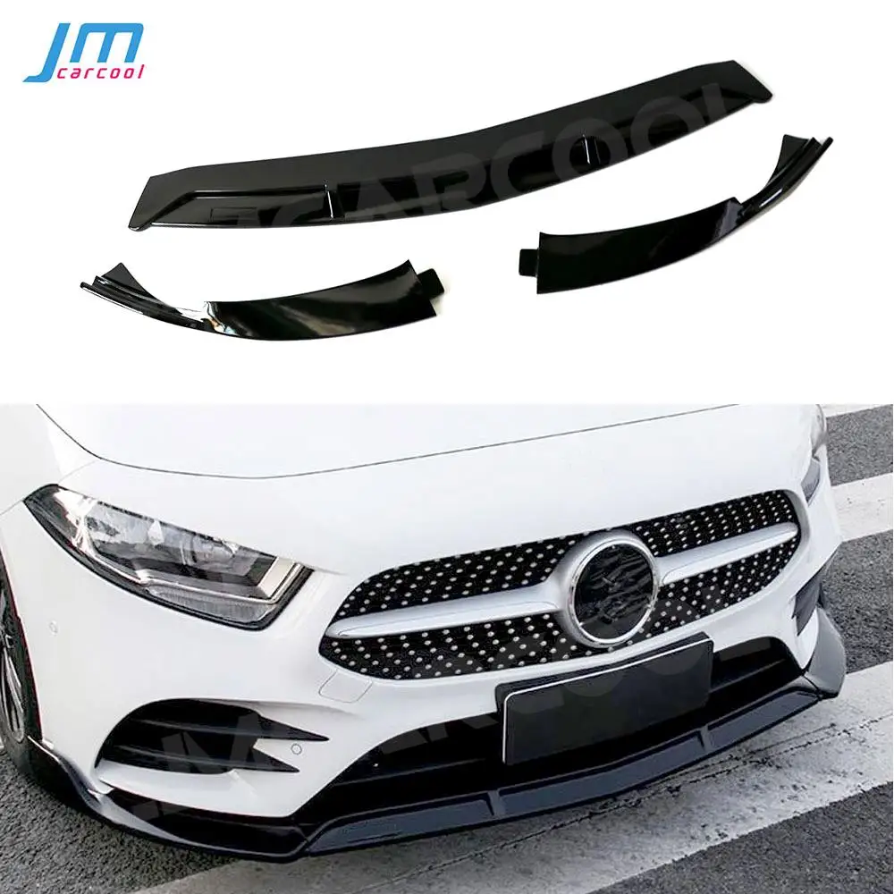 

3PCS ABS Gloss Black Front Lip Spoiler Splitters for Mercedes Benz A Class W176 Sport Bumper 2019 Head Bumper Chin Guard