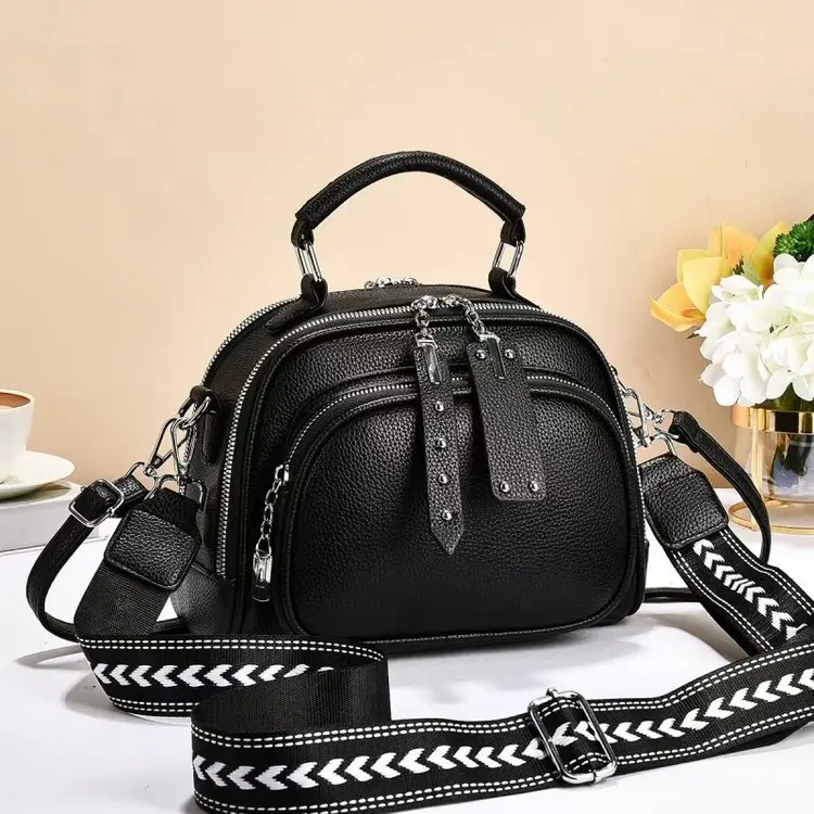 

Versatile Multi-Way Soft Leather Bag - Vintage Wide Strap Commute Small Square, Spacious Crossbody Handbag