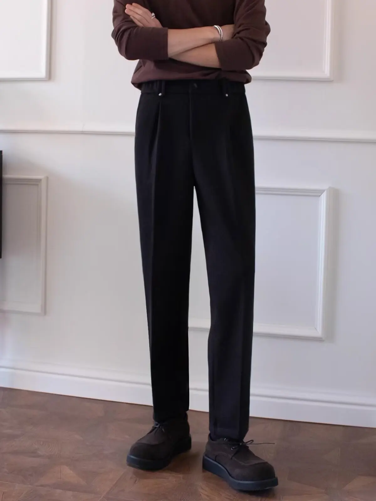 

Men's Autumn Winter Woolen Pants Drapey Loose Fit Slim Straight Leg Long Trousers Casual Busin Sle Small West Pants