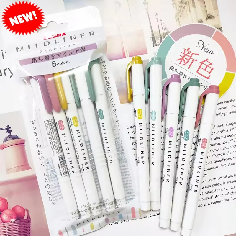 اليابان زيبرا WKT7 Mildliner قلم تحديد مجموعة مزدوجة تلميح علامات طالب القرطاسية قلم تحديد للأطفال مكتب كلية المدرسة