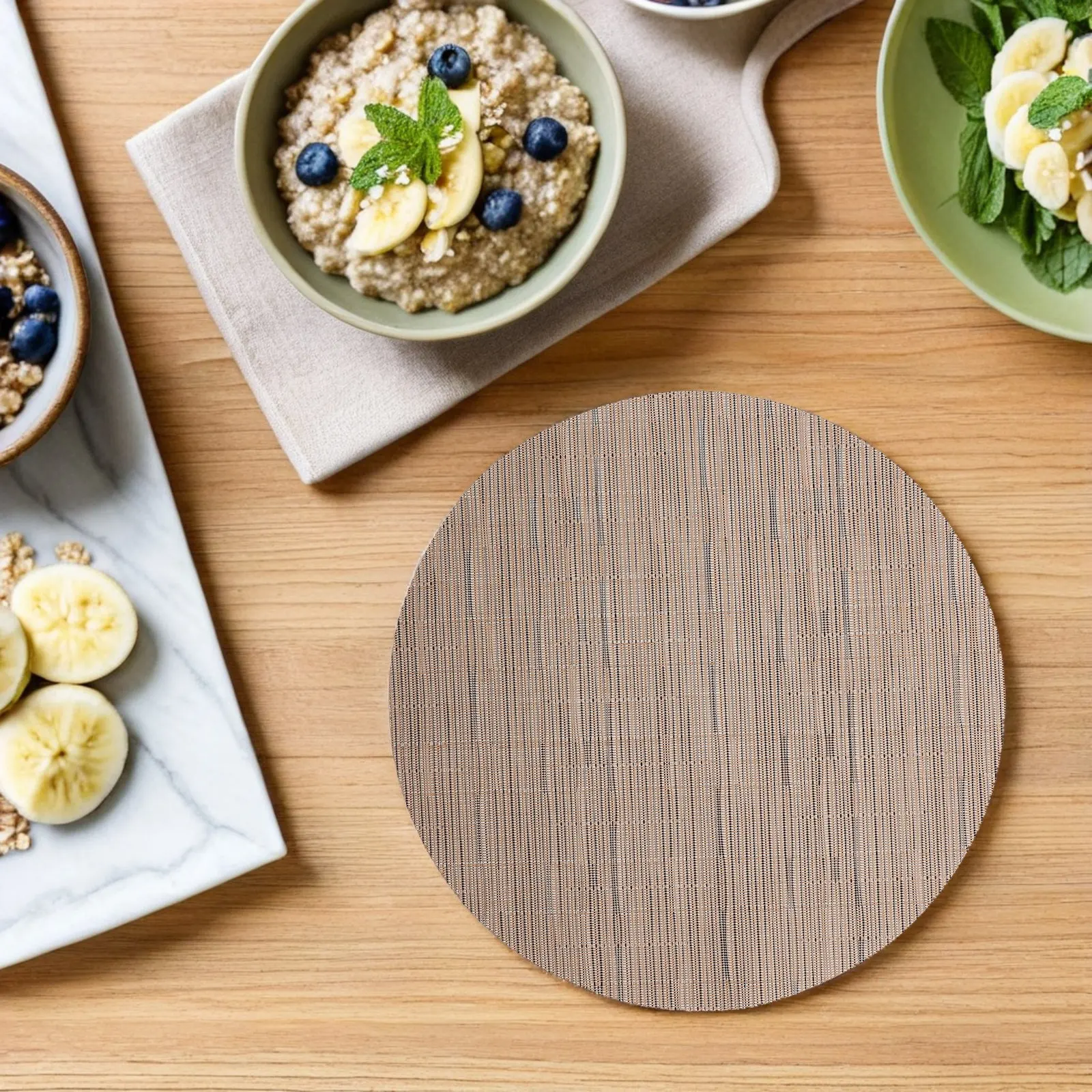 Round Woven Heat Resistant Placemat Table Mat for Kitchen Dining Room Countertop Hot Pan Holder Dish Protector Non Slip Easy view 5