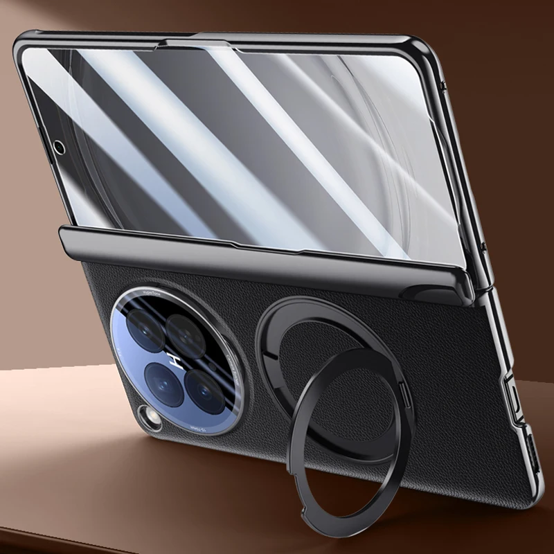 

For OPPO Find N6 Magnetic Case ELVEV Luxury PU Leather Rotating Bracket Suction Phone Cover with Tempered Glass