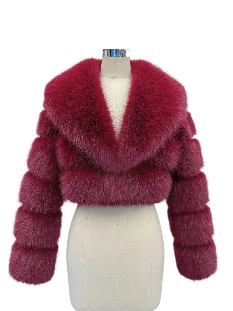 트렌디한 신상 크롭 페이크 퍼 코트 여성 의류 퍼리 페이크 퍼 재킷 겨울 코트 여성 아우터웨어 탑