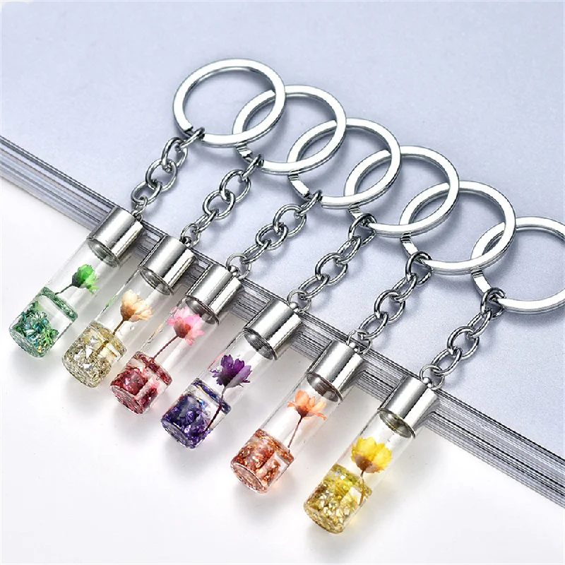 

Immortal Flower Car Key Chain Small Pendant Plant Dried Flower Glass Bottle Car Pendant Decorative Dressing Accessories