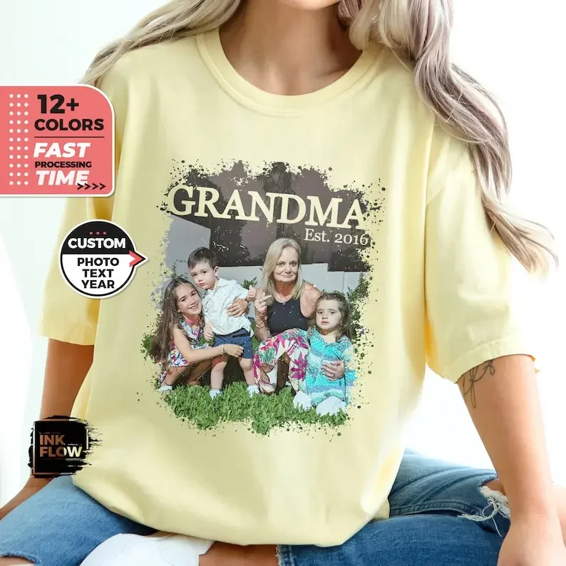 Custom Grandma Shirt, Personalized Text Photo and Year Shirt, Picture TShirt, Memorial Grandma Tee, Custom Logo Top, Comfort Col