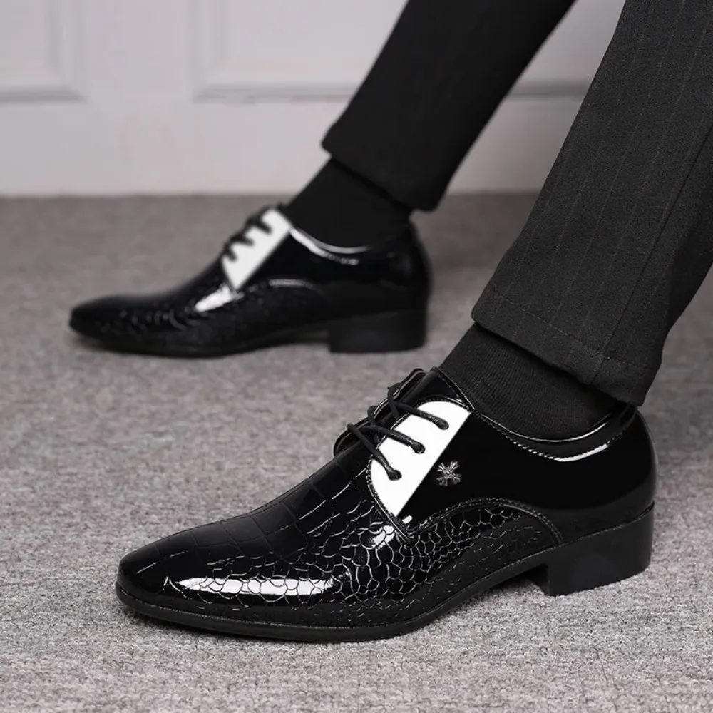 

Men's Dress Shoes Business Oxford Shoes Cracked Stripe Casual Lace Up Crocodile Stripe Pattern Mens Derbys Shoes for Men