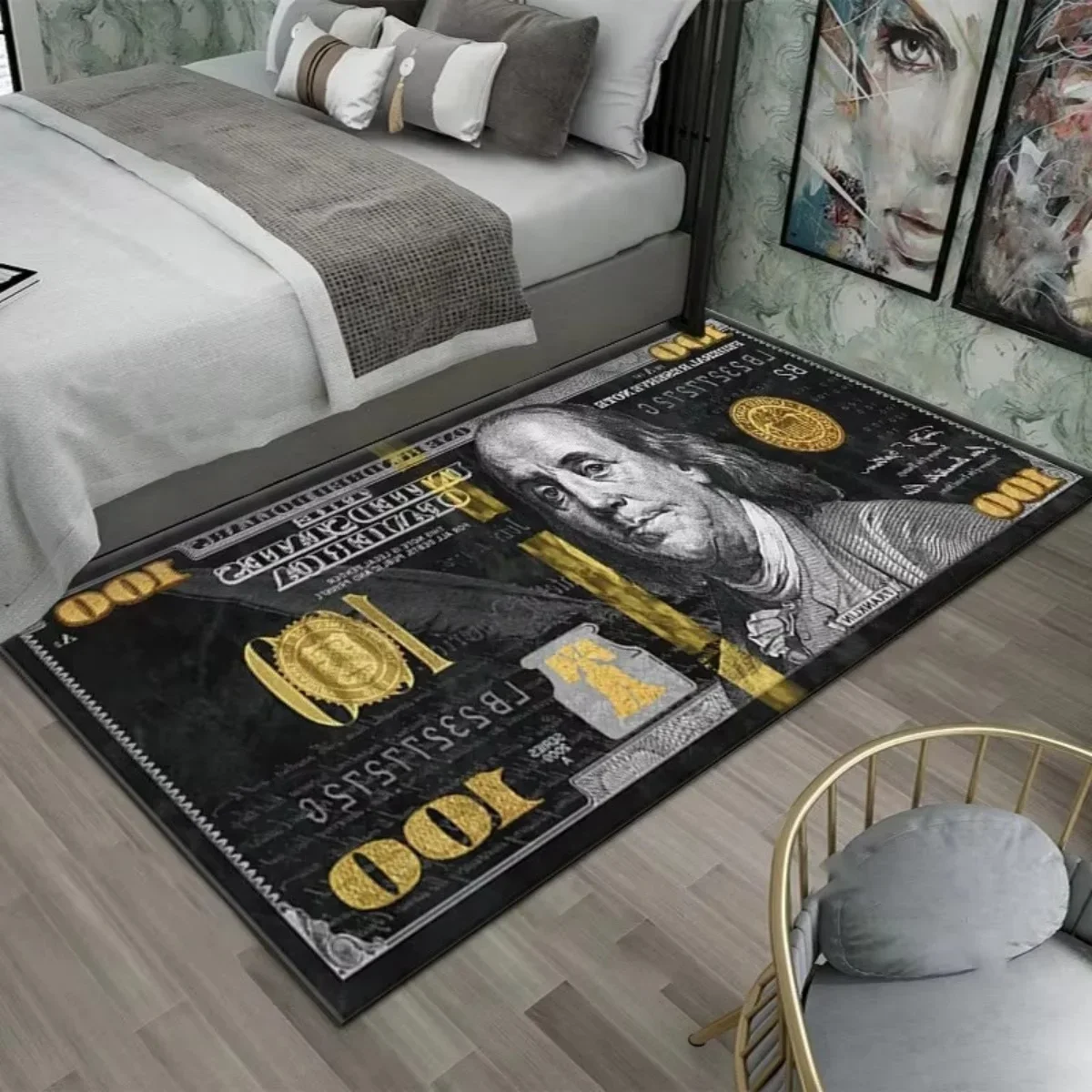 B16LYX Hip Hop Style Dollar Bill Print Carpet Vintage Wealth Symbol Floor Rug Unique Home Decor Mat For Entryway Indoor Decor