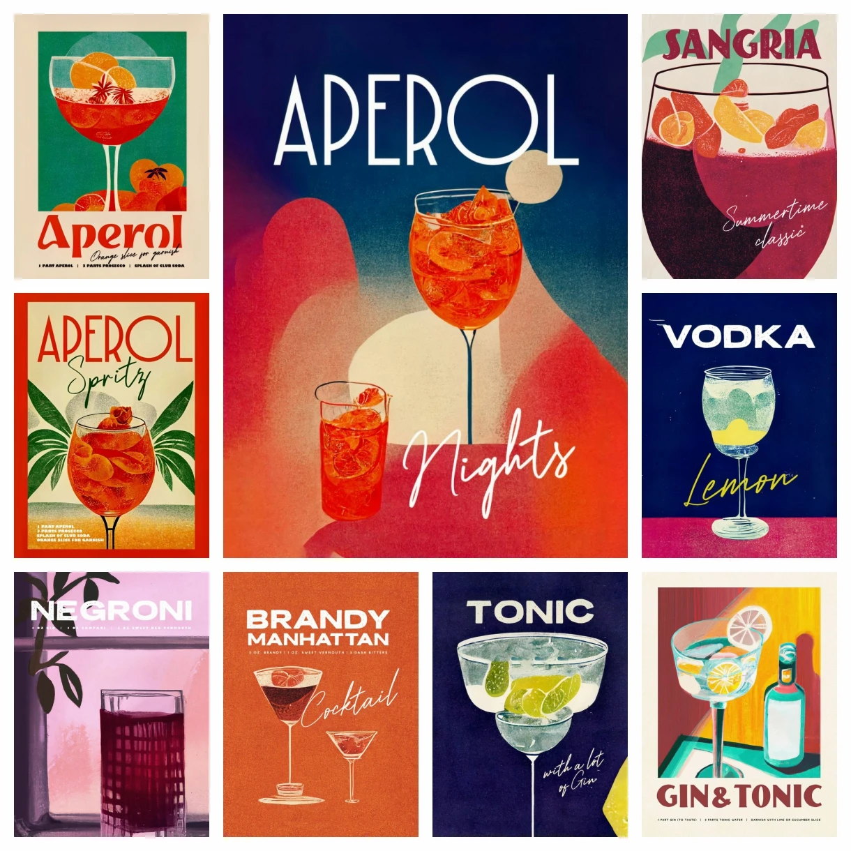 Kits de pintura artística de diamante 5d DIY, bebida Caipirinha Gin tónico Sangria Aperol Spritz, mosaico bordado de cocina Vintage, punto de cruz