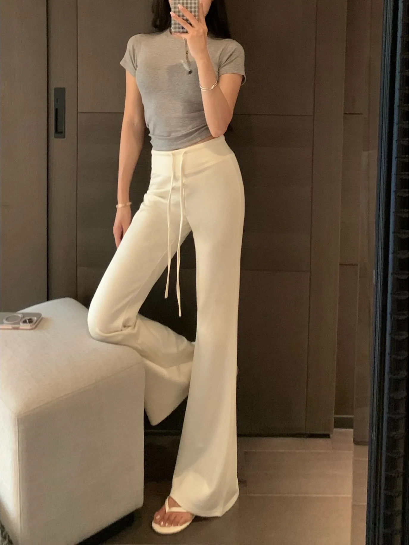 

Kumikumi High Waist Drawstring Casual Pants Women's Summer New Loose Fit Elastic Wide Leg Pants Drapey Korean Style Commute
