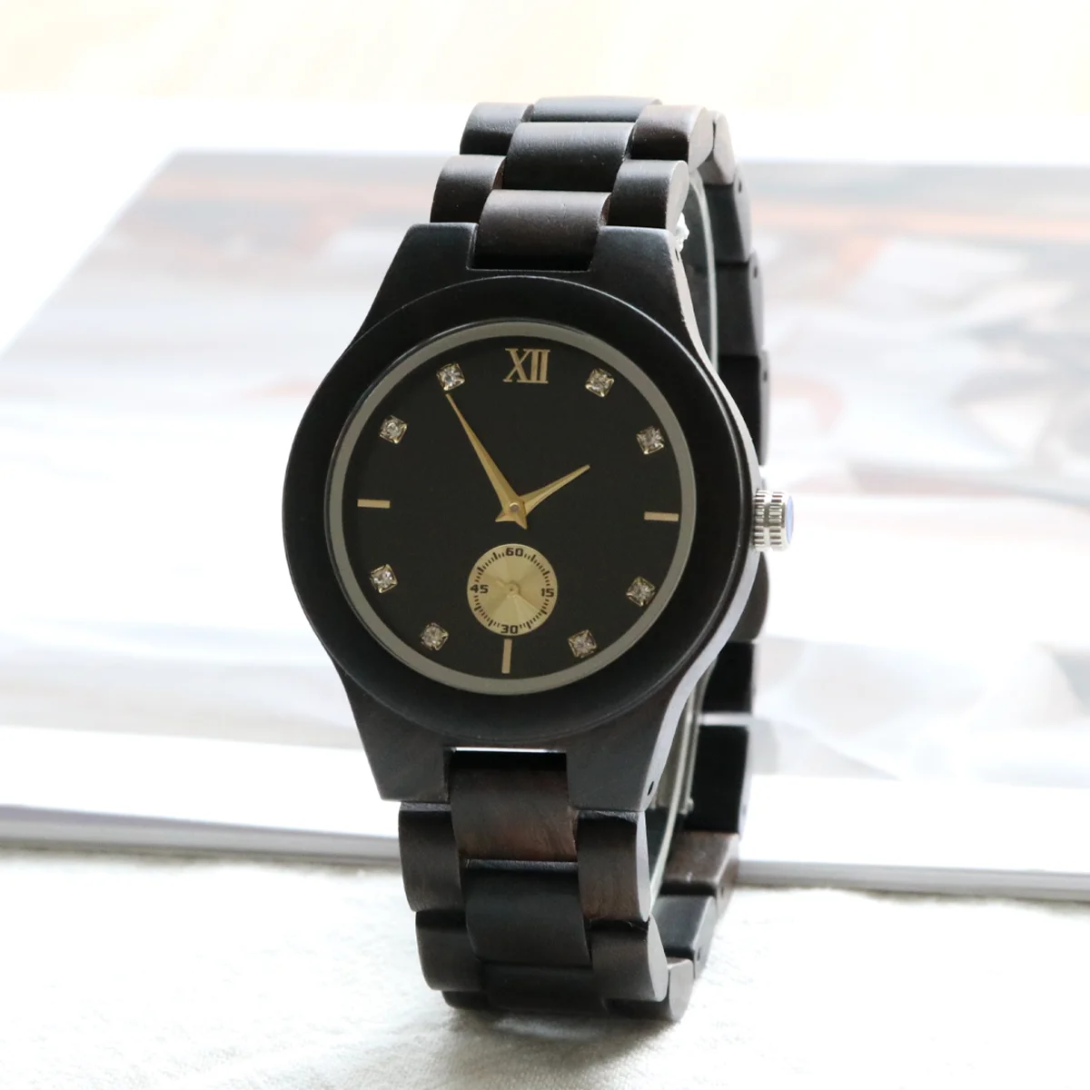 Wood Wrist Watch for Women Fashion Simulated Diamond Dial Wife Girlfriend Stylish simplicity Quartz Wooden Watches for Ladies