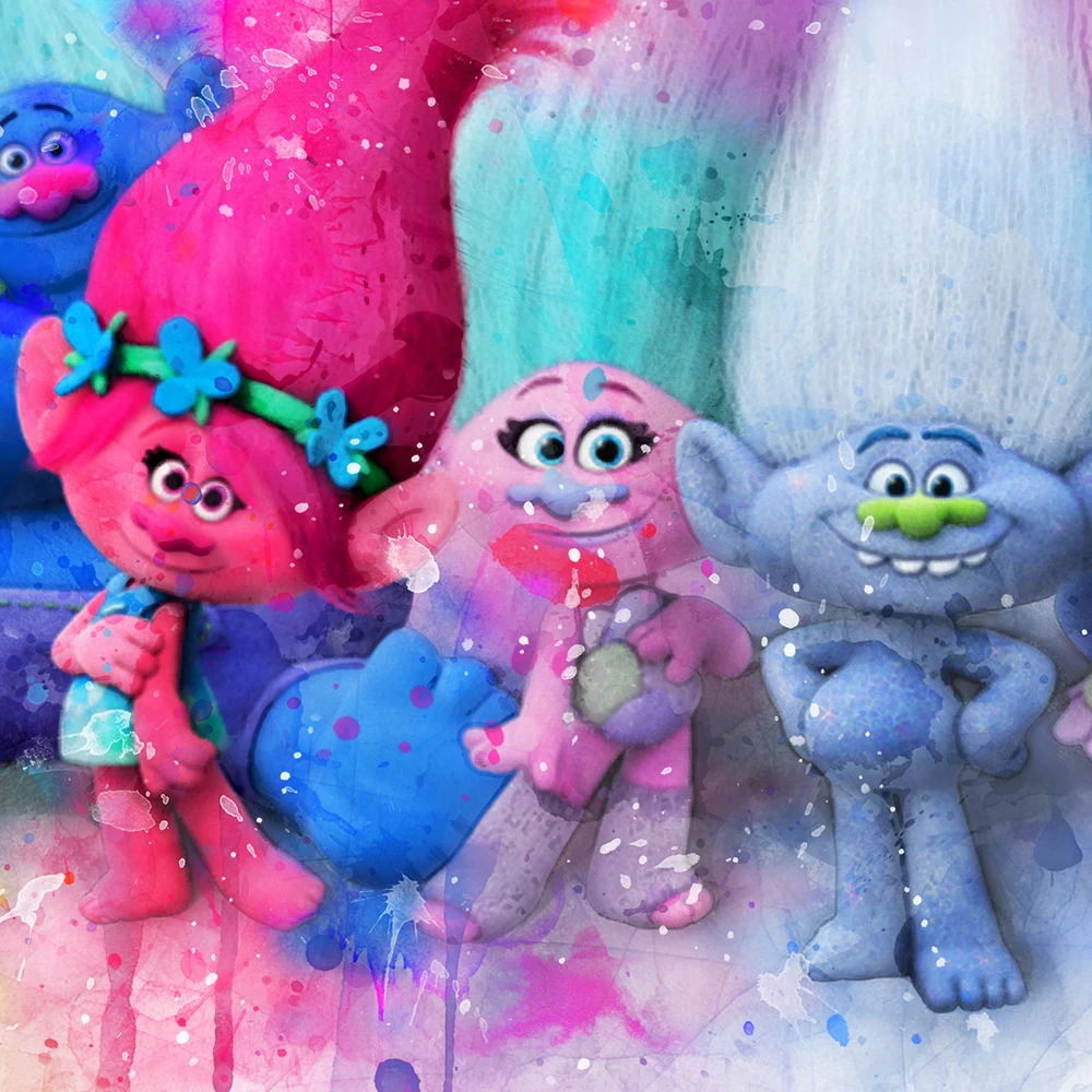 9pc/set Disney Trolls With Friends Print Watercolor Poppy Painting Cartoon Canvas Poser Poster Baby Shower Gift Girls Room Decor