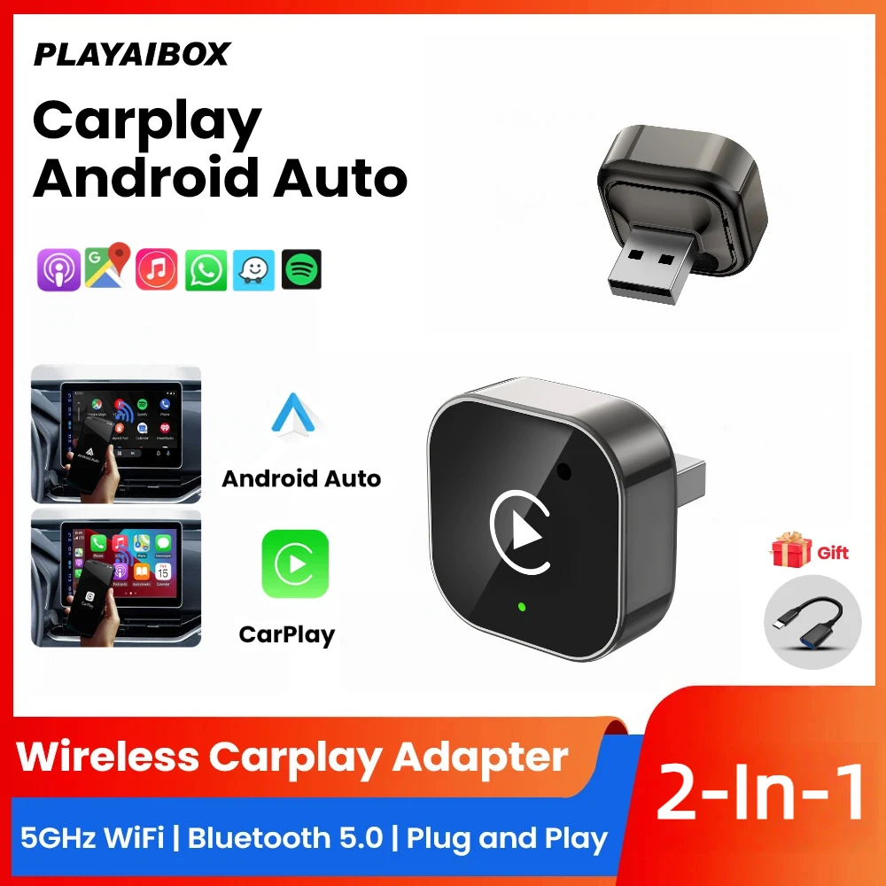 

Беспроводной адаптер 2-в-1 для CarPlay и Android Auto: автоматическое подключение, AI Smart Box для всех автомобилей с проводным CarPlay
