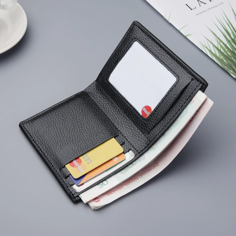 Men's Wallet PU Short Lychee Patterned Multifunctional Thin Good-looking Durable Convenient Large Capacity Male's Wallet