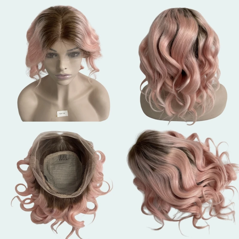 Peluca de cabello humano virgen Malasio para mujer negra, postizo de encaje Frontal de 130% densidad, color ombré, raíz rosa, #4, 360