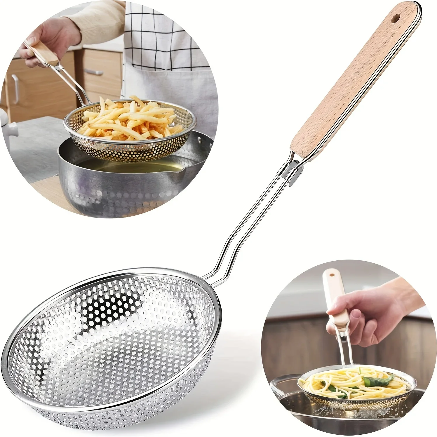 Stainless Steel Fine Mesh Skimmer Spoon for Noodles Spaghetti Colander